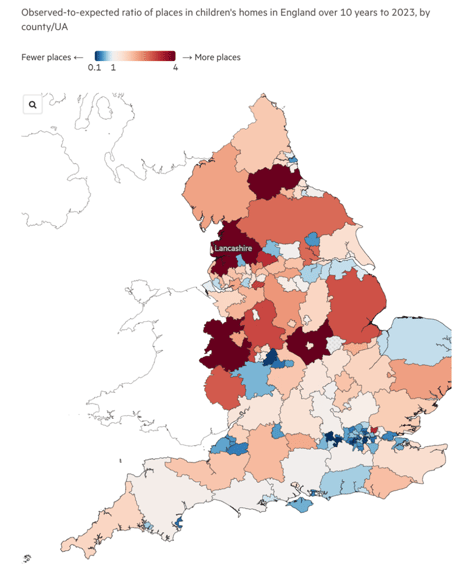 Map of Childrens Care Home Places